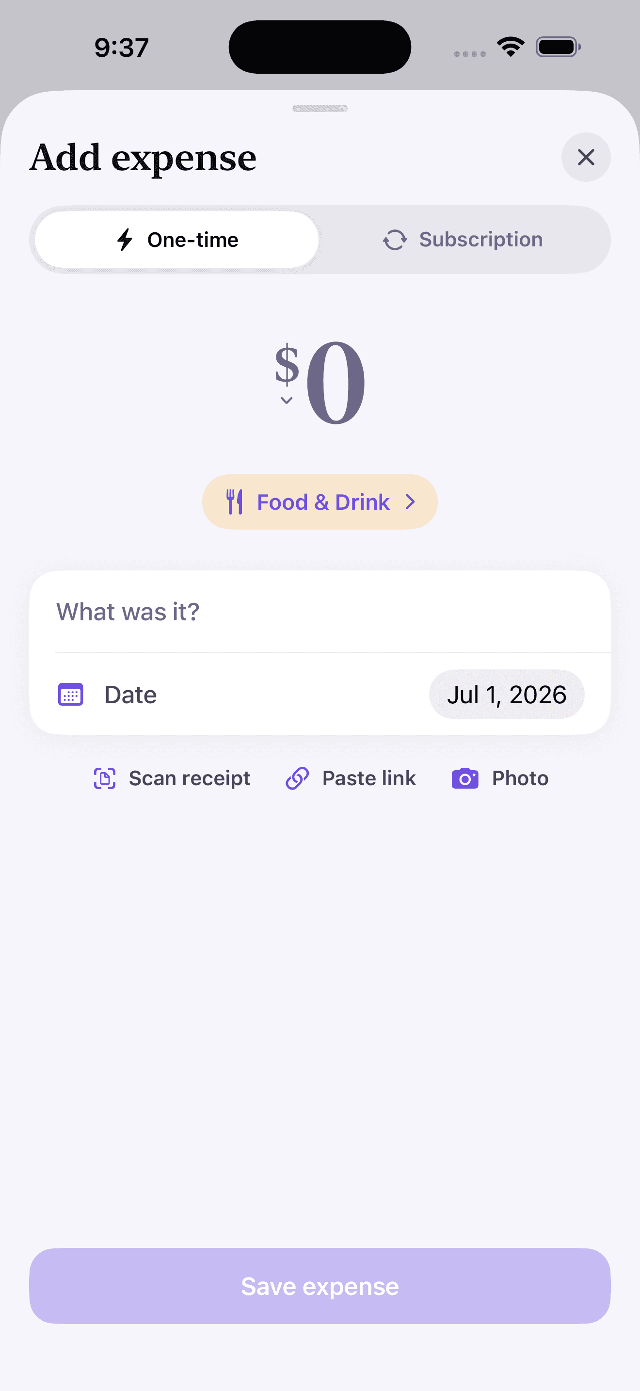 Add expense screen